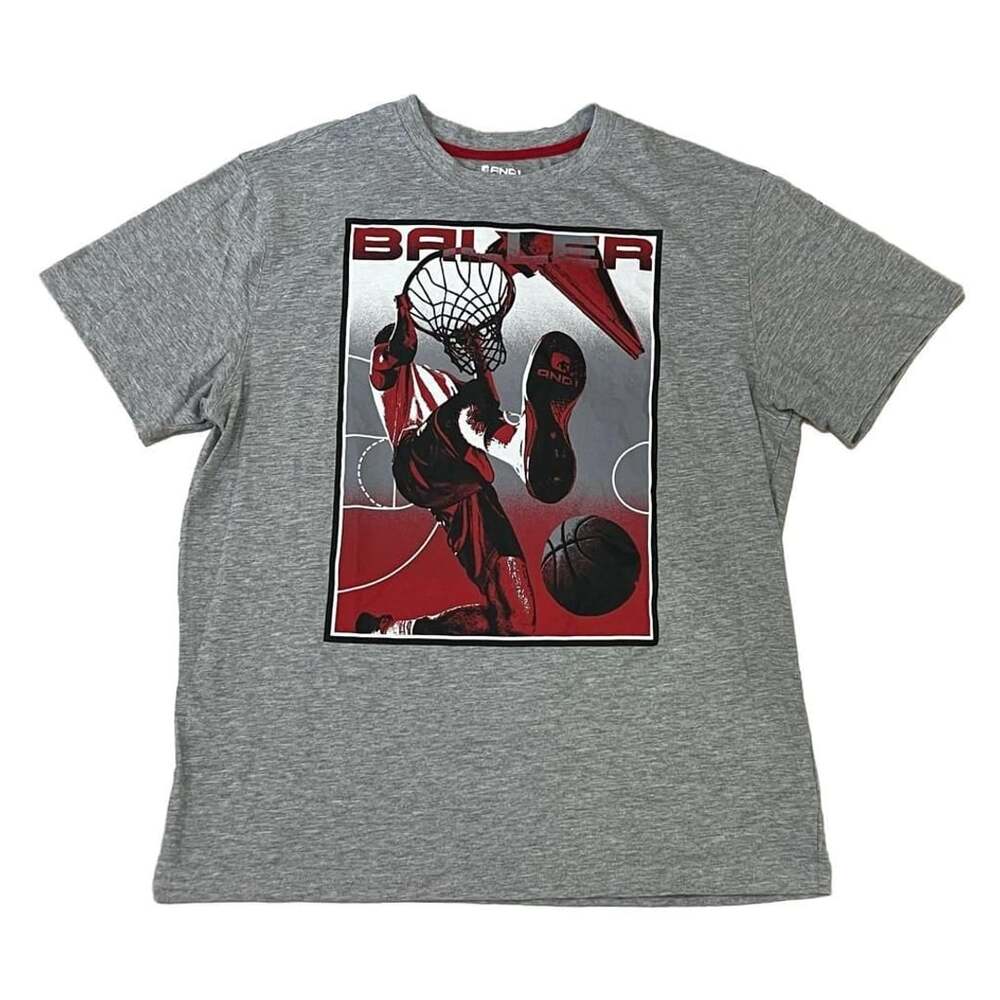 AND1 Baller Dunking Basketball Graphic T-Shirt Gray Large